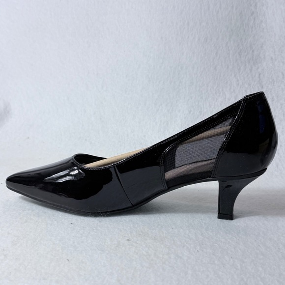 Clarks Kepley Cora Black Patent Mesh Kitten Heel Pumps Womens 9 Wide 26184255 - Picture 14 of 16